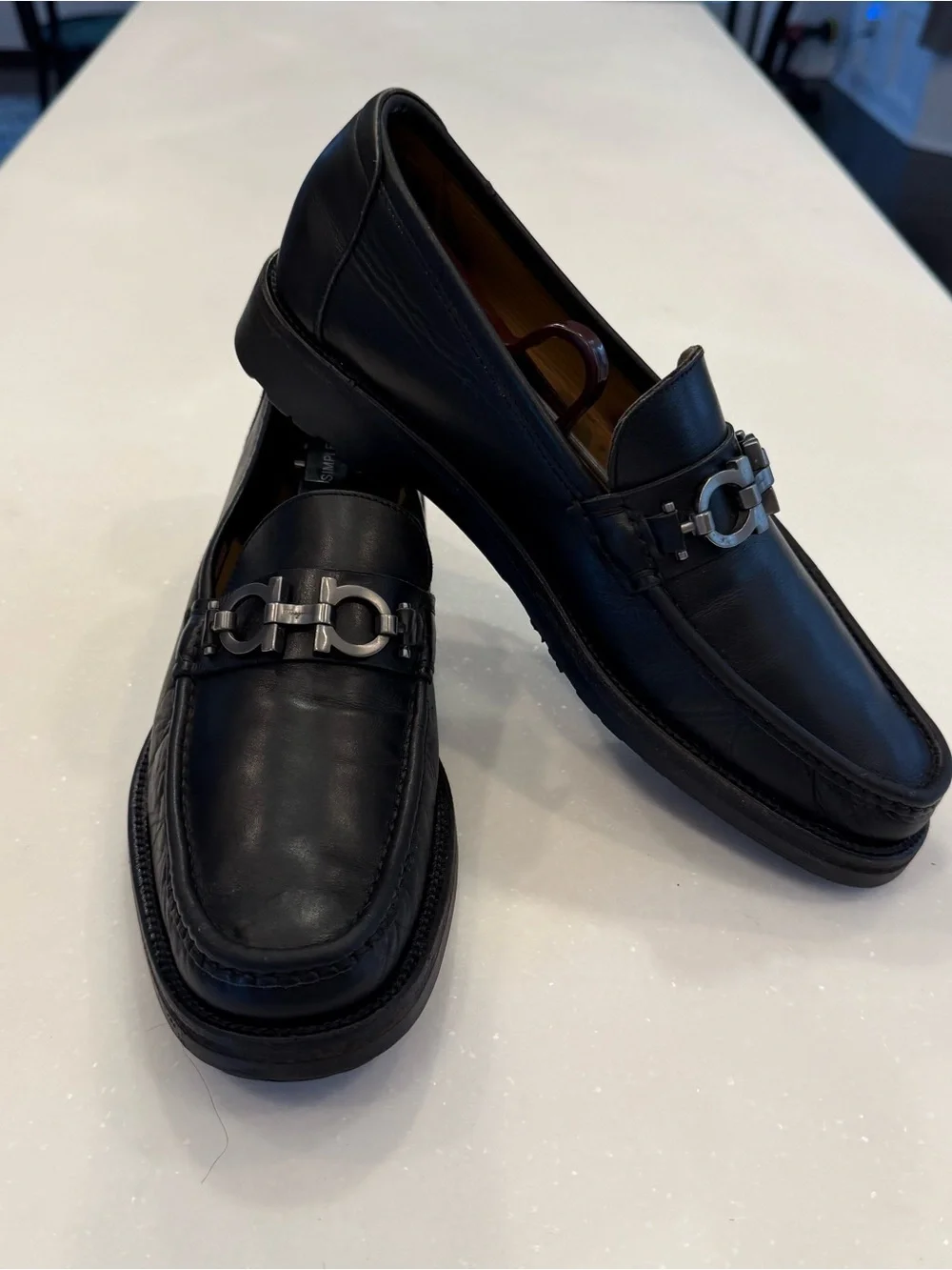 Salvatore Ferragamo Men’s David Gancini Bit Leather Loafers Black Sz 7D Wms 8.5
